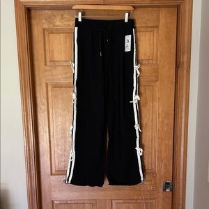 Women’s Black Pants with White Stripes & Bows